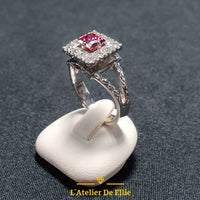 Silver Ring Red and White zirconia