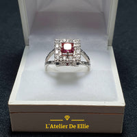 Silver Ring Red and White zirconia
