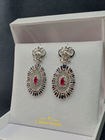 Boucles D'Oreilles Argent Rubis Synthétiques