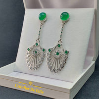 Silver Earrings Natural Green Agate