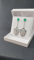 Silver Earrings Natural Green Agate
